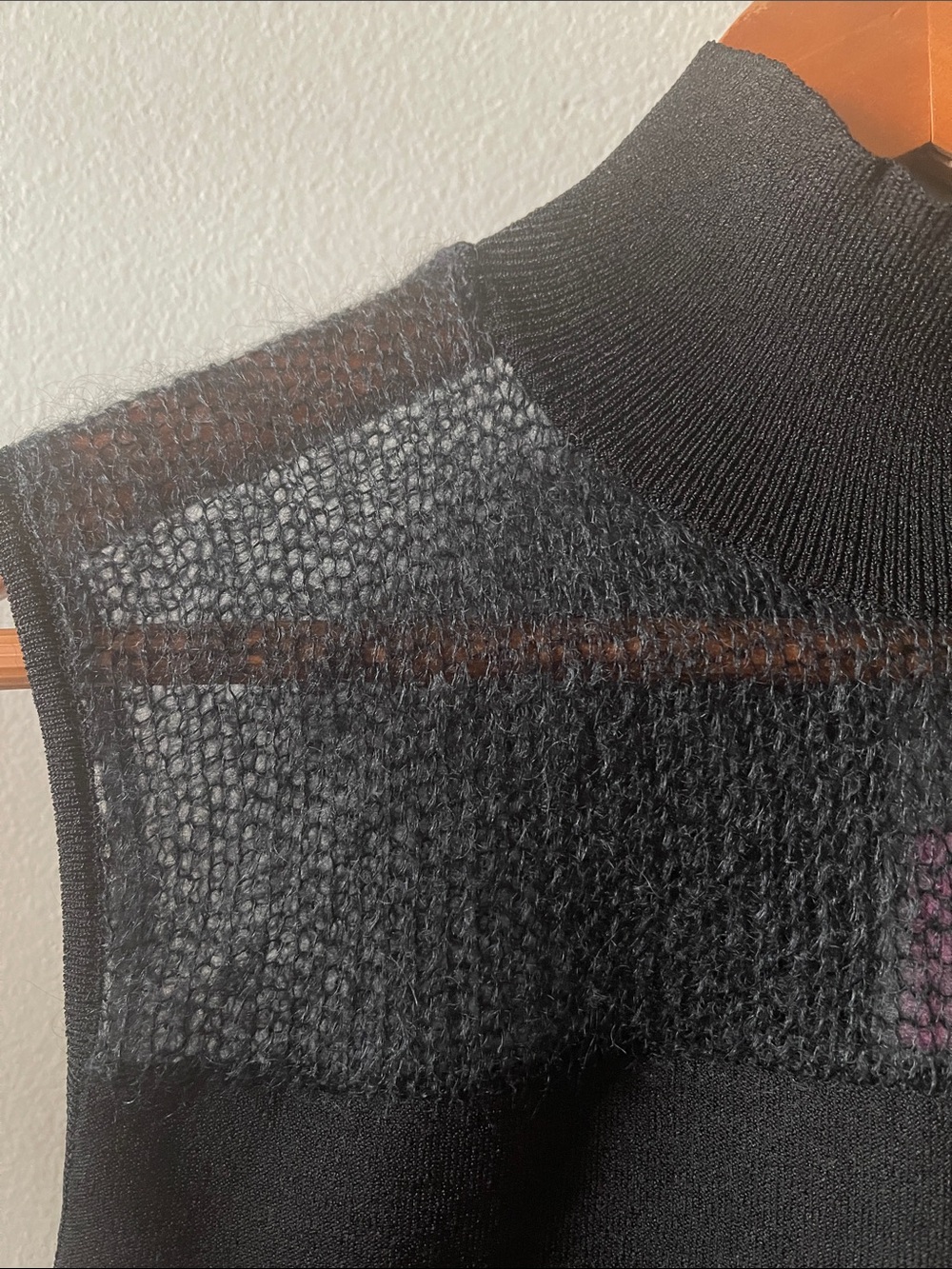 Black Sleeveless Mock Neck Top with Sheer Knit Yoke front and back Italy - Picture 2 of 14